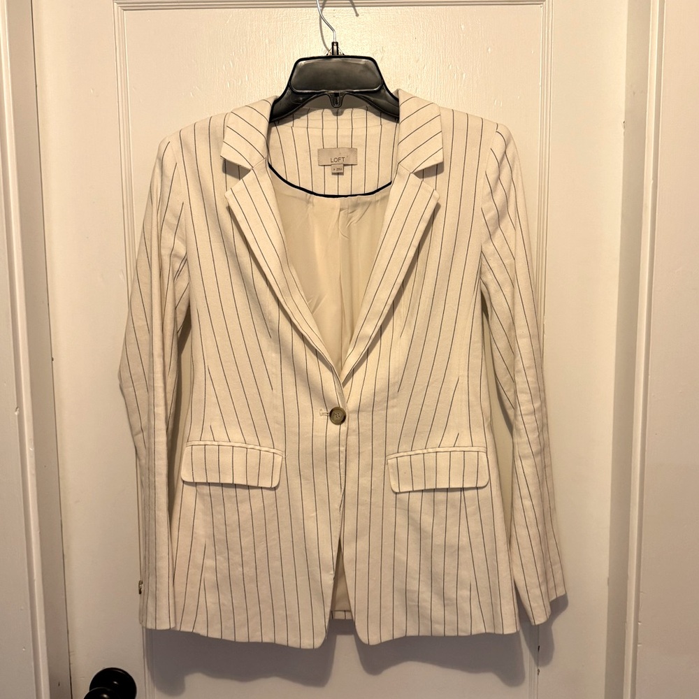 Ann Taylor Loft | Ivory Pinstripe Linen Classic Blazer‎